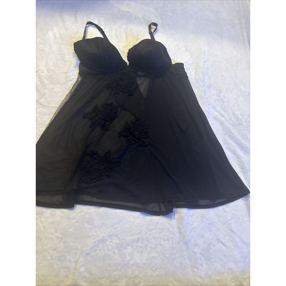 Cacique Babydoll Slip Size 18/20 Black Sheer Embroidered - Picture 4 of 8